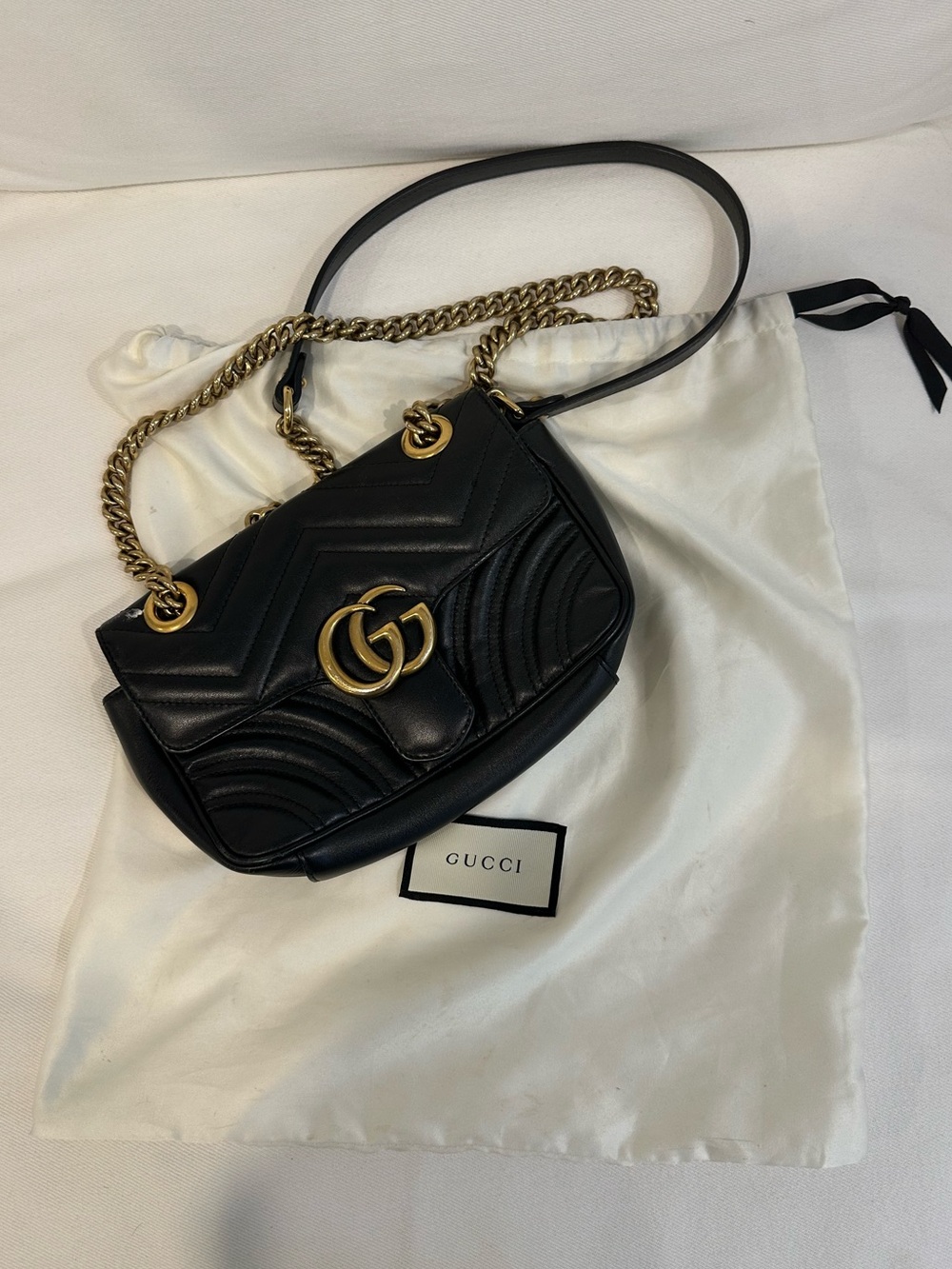 Gucci Black Quilted GG Marmont Chain Shoulder Bag